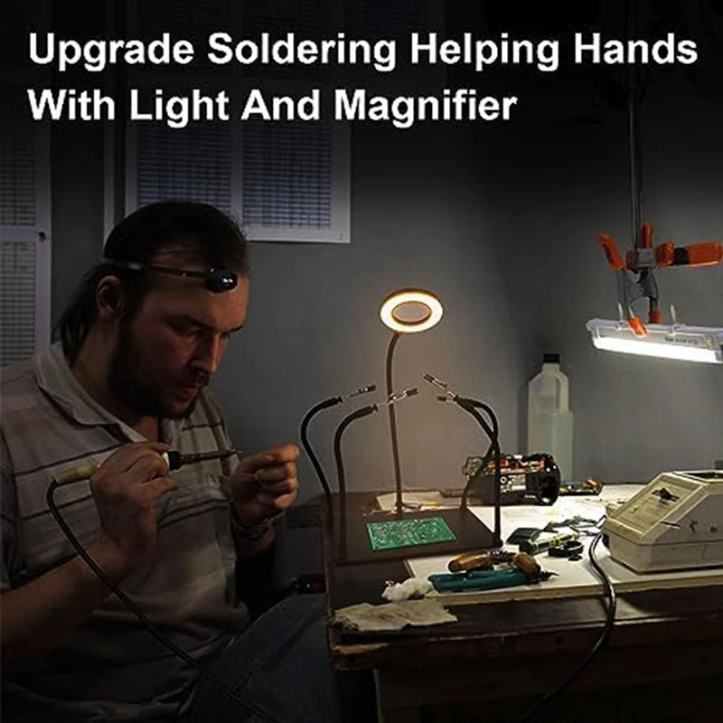Soldering Tool With 3 LED Magnifying Lights PCB Holder 4 Flex Arm Soldering Stations For Electronic Soldering Repair Jewelry