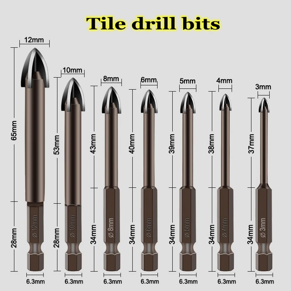 Cross Hex Tile Bits Glass Ceramic Concrete Hole Opener Alloy Triangle Drill Size 3/4/5/6 mm drill bits Glass Bits