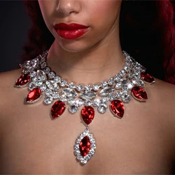 Exaggerated personality multi-color droplet necklace fashionable and versatile full of diamonds bride's wedding collarbone c