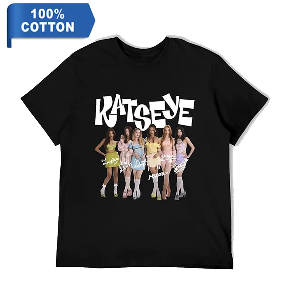 

Модные женские футболки KATSEYE для мужчин и женщин, хлопковая футболка унисекс с коротким рукавом, футболки с круглым вырезом, уличная рубашка
