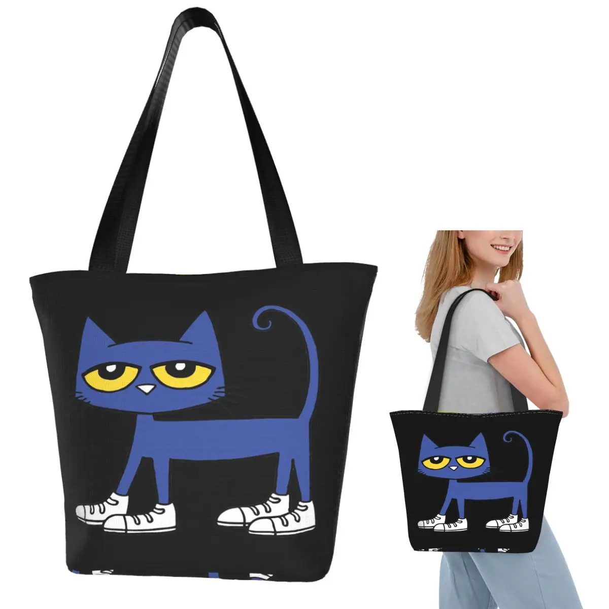 

Pete The Cat I Love My White Shoes Shopping Tote Bag Canvas Large Capacity Shoulder Bags Shopper Grocery Handbag for Women