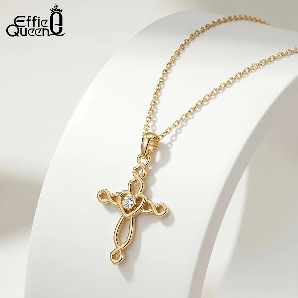 

Effie Queen Sweet Cool Hollow Cross with Zircon Pendant Necklace Chain 925 Sterling Silver Punk Cross Accessories Jewelry SAPN68