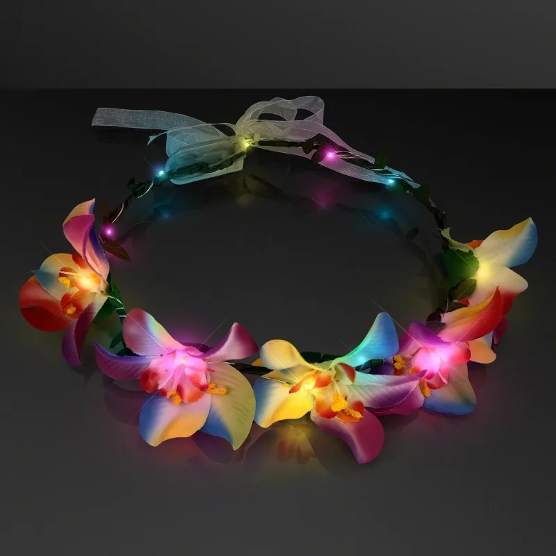 5pcs wholesale Light Up Tropical Orchid Flower Crown Headband with Color Changing LED Lights