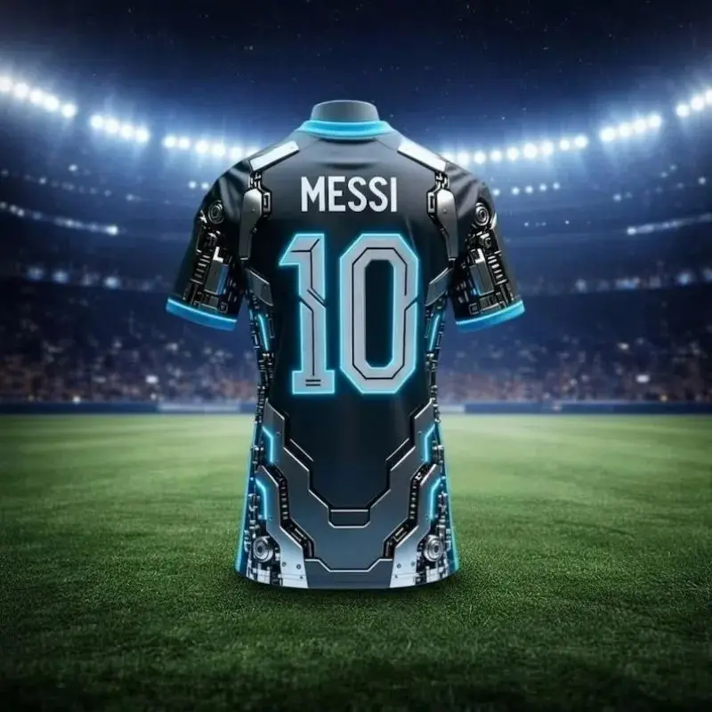 AI Jersey # 10 Messi Tech Sense Printed T-shirt Outdoor Fitness Training Sportswear Summer Men's Children's T-shirt Large Size