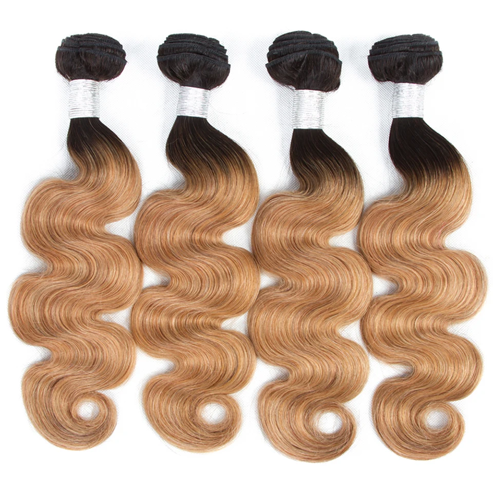 Bundles de vague de corps blond ombré, cheveux bruts non transformés, tissage brésilien, cheveux humains, extensions de cheveux vierges bruns, 3/4