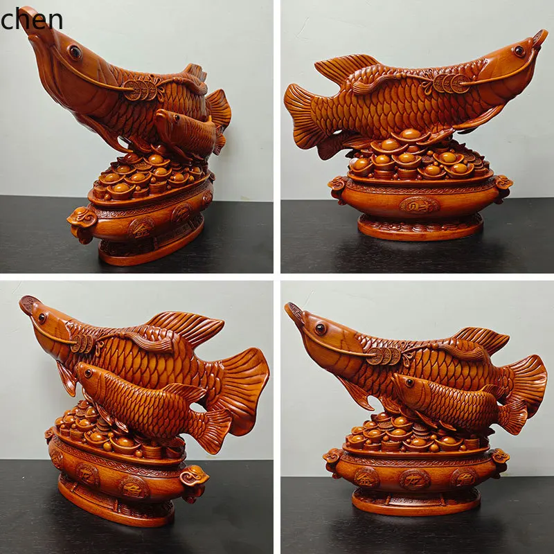 Wood Grain Color Double Fish Ornament Fish Leaping Over the Dragon Gate Wealth Attraction Office Decoration Resin Craft