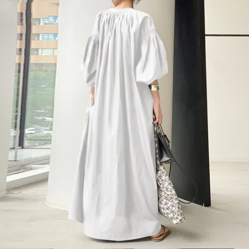 2023 Chic Temperament Commuting Colorful Cotton Loose Lantern Sleeve Loose Large Train Skirt Dress Vintage Dress