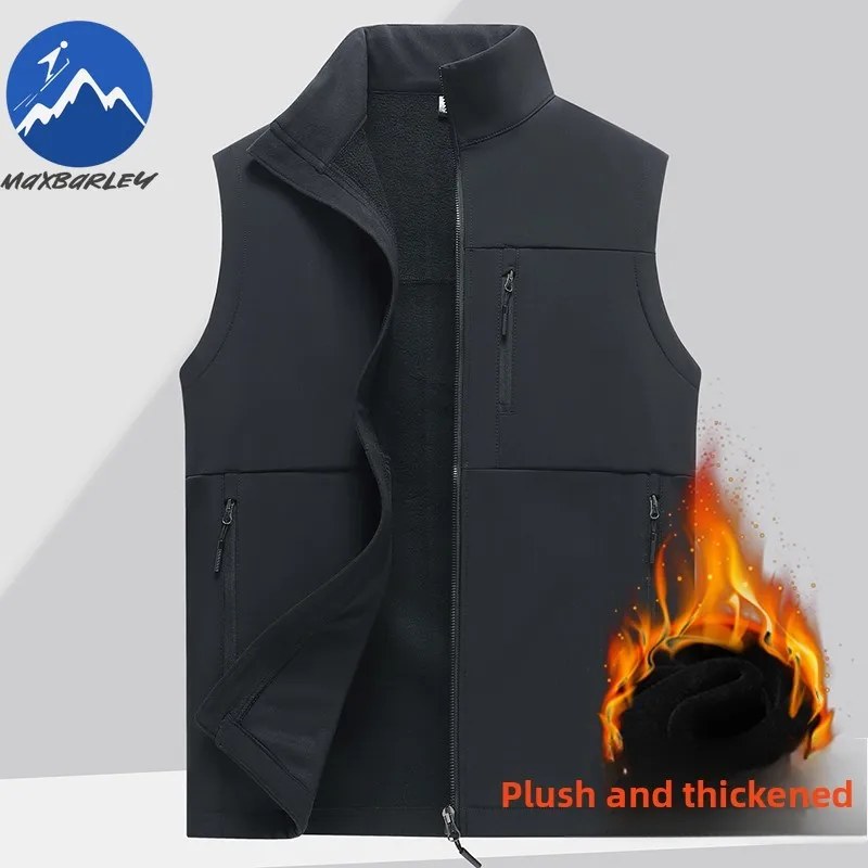 Maxbarley New Softshell Vest Mens Winter Fleece Camping Waterproof Sleeveless Jacket Fashion Hiking Gorpcore Windproof Coat