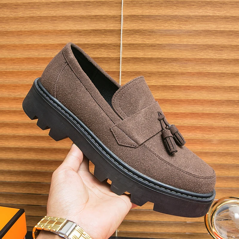 Men's Shoes Designer Suede Thick Sole Oxford Shoes Luxury Business Dress Shoes for Men Comfortable Tassels Loafers Casual Shoe