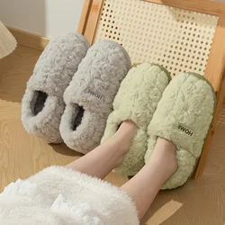 2024 Winter Indoor Warm Fur Slippers Women Fluffy Furry Closed Toe Couple Slippers Woman Comfort Soft Sole House Slides Shoes