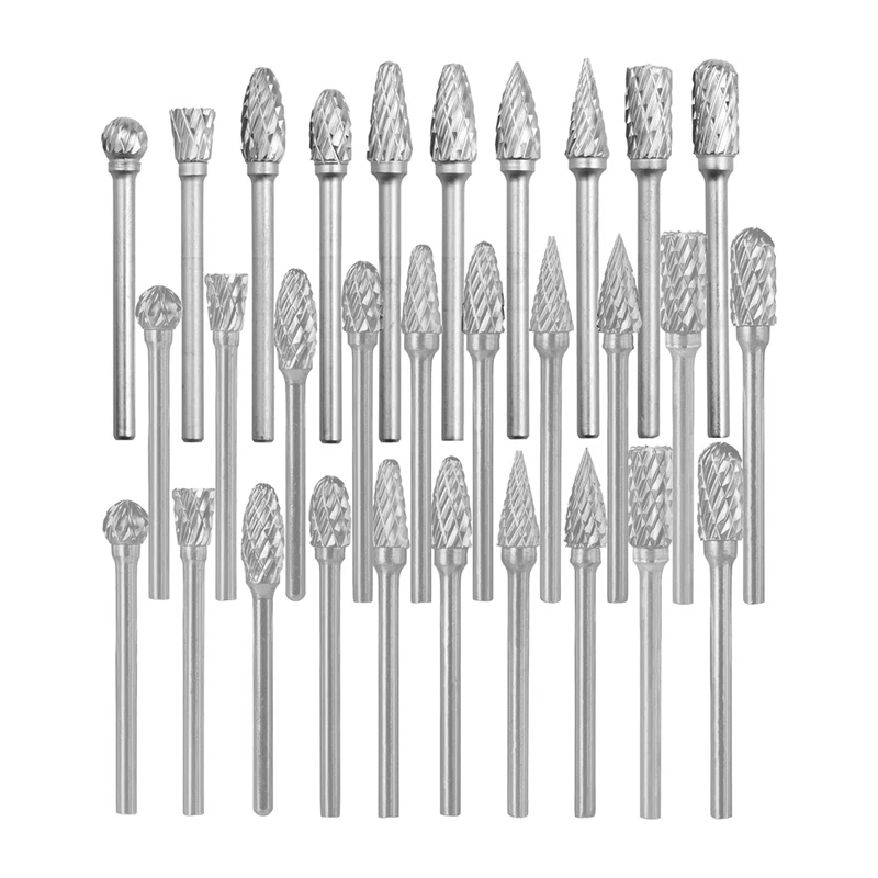 Hot 30 Pcs Double Cut Titanium Carbide Rotary Burr Set - 1/8 Inch (3Mm) Handle And 1/4 Inch (6Mm) Head Size Tungsten Carbide