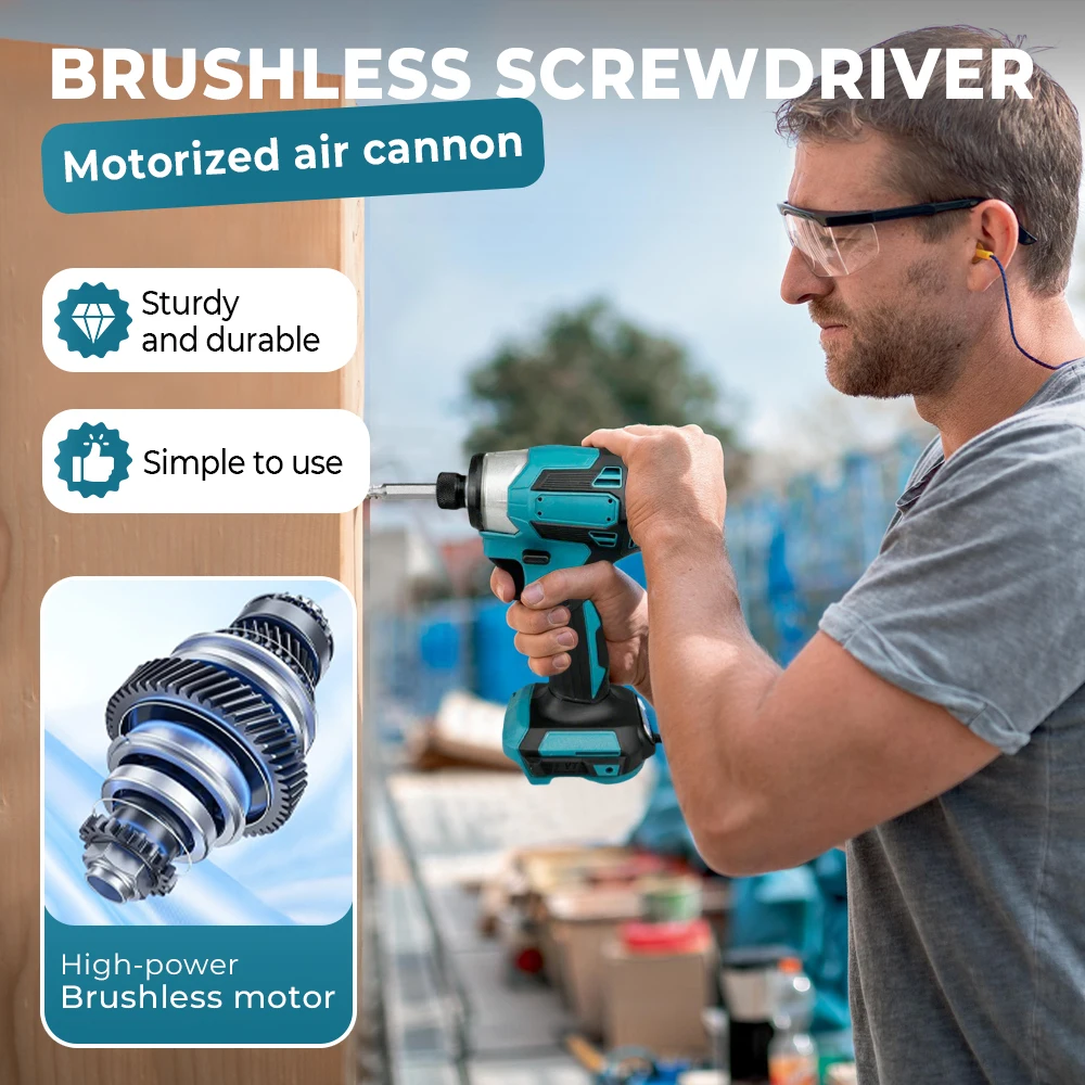 Avvitatore a percussione a batteria 18V Motore brushless 180Nm Trapano elettrico Legno/Bullone/Mode T Trapano wireless Strumento domestico per Makita