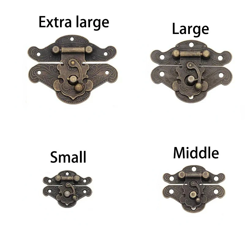 4Sizes  Furniture Handles Retro Zinc Alloy Cabinet Pulls Wooden Jewelry Box Hasp Pad Chest Lock Door Handle