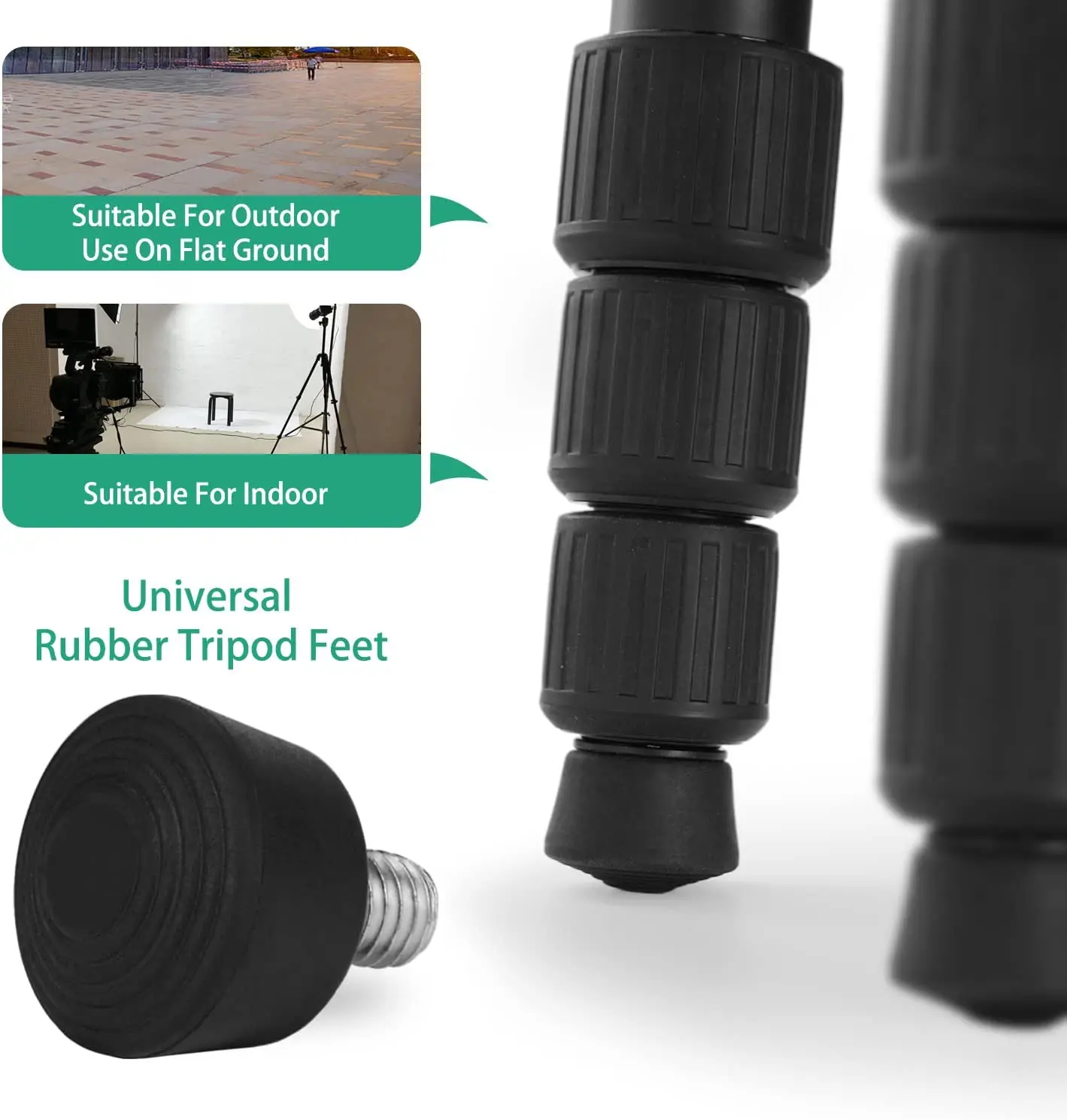 3 Sets of Tripod Rubber Feet Universal Anti-Slip & 3 sets Tripod Spike Feet Stainless Steel, 3/8 Thread Tripod Replacement Parts