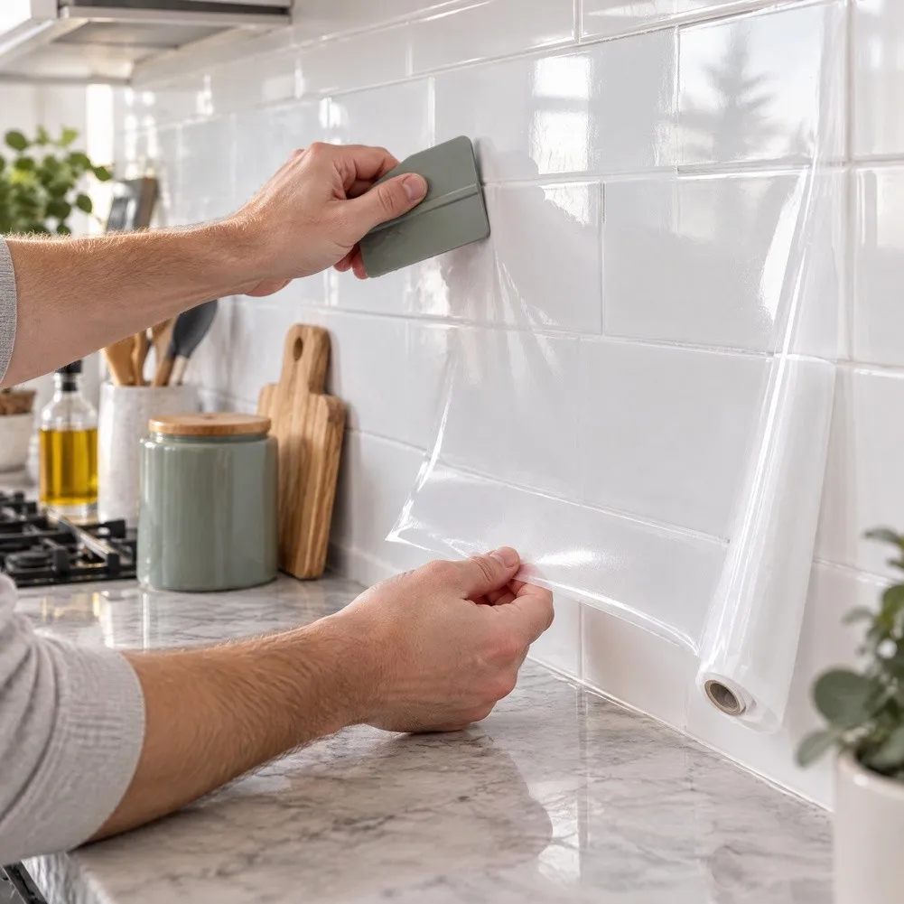1Pc Home Kitchen Wall Covering Sheet Wear Resisting Stain Resistant Removable Wall Film No Wall Damage For Baking Cooking Area