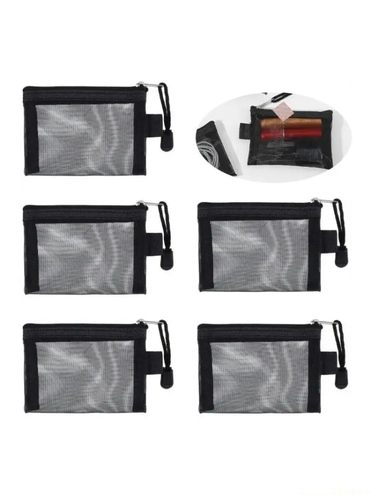 Pack of 5 Breathable Light Weight Mesh Pouches Small Size Zipper Bag 10.5x7.5cm for Personal Items Mesh Coin Pouches