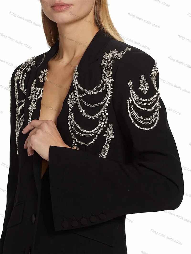 Blazer Formal de manga dividida para mujer, traje de cristales de boda, vestido de fiesta de graduación, hecho a medida, traje de 1 pieza