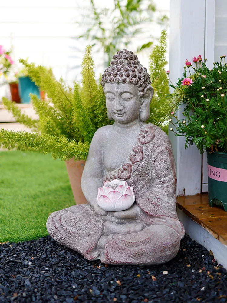 Dekoracyjna statuetka Buddy w stylu vintage, dziedziniec z energią słoneczną, chiński balkon z ogrodem Zen, rzeźba z ozdobą krajobrazową, dostosowana