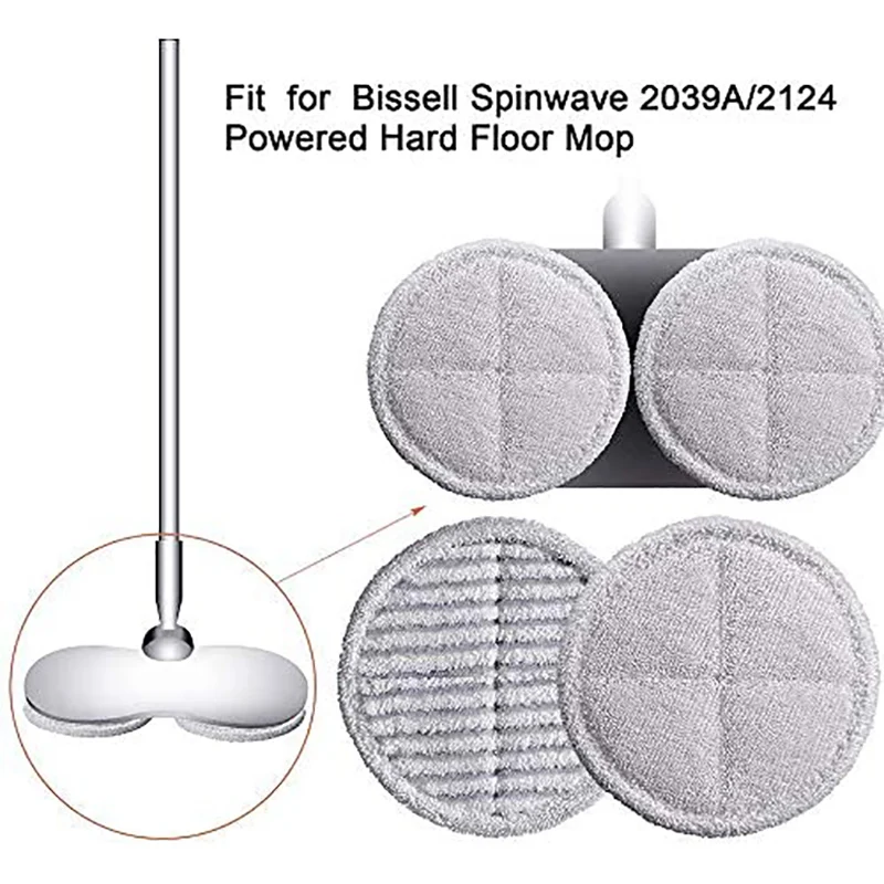 4 Pack Cleaning Mop Pads Replacement Compatible for Bissell Spinwave Pads 2039A 2124 (2Soft Pads + 2 Scrubby Pads)