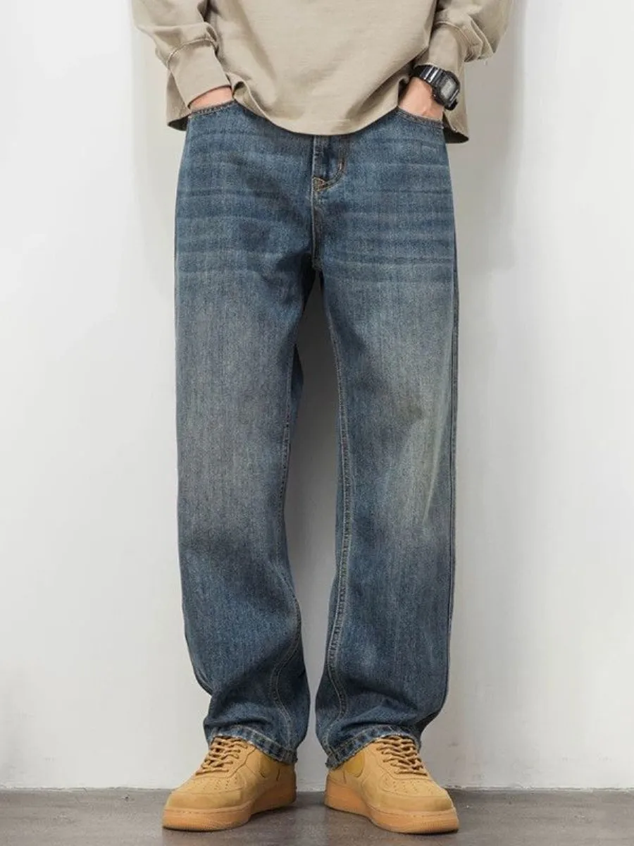 

Retro Men's Straight Leg Jeans Spring Autumn Waed American Sle Casual Loose Fit Trendy Large Size Comfortable Straight Tu...