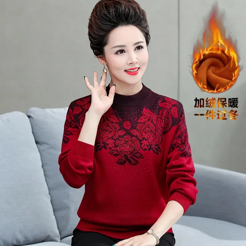 Middle-aged Womens Pullovers Winter Thicken Cashmere Sweater Turtleneck Knitted Bottoming Shirt Women Pull Jumper 1657