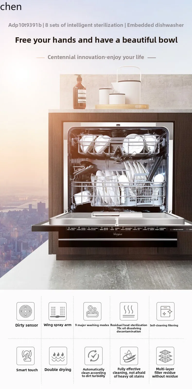 ZML อัตโนมัติ 8 ชุดเครื่องล้างจานในครัวเรือนแบบตั้งโต๊ะประหยัดพลังงาน