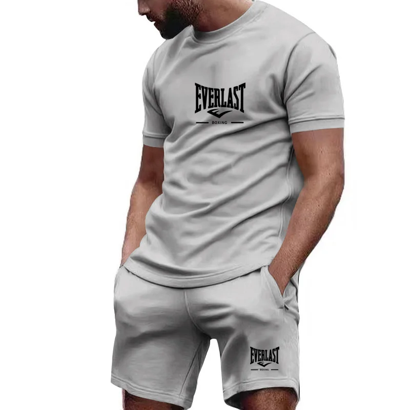 

New Summer Men's Casual Fashionable Daily Sportswear: Outdoor Jogging Short-sleeved Breathable Quick-drying T-shirt + Shorts