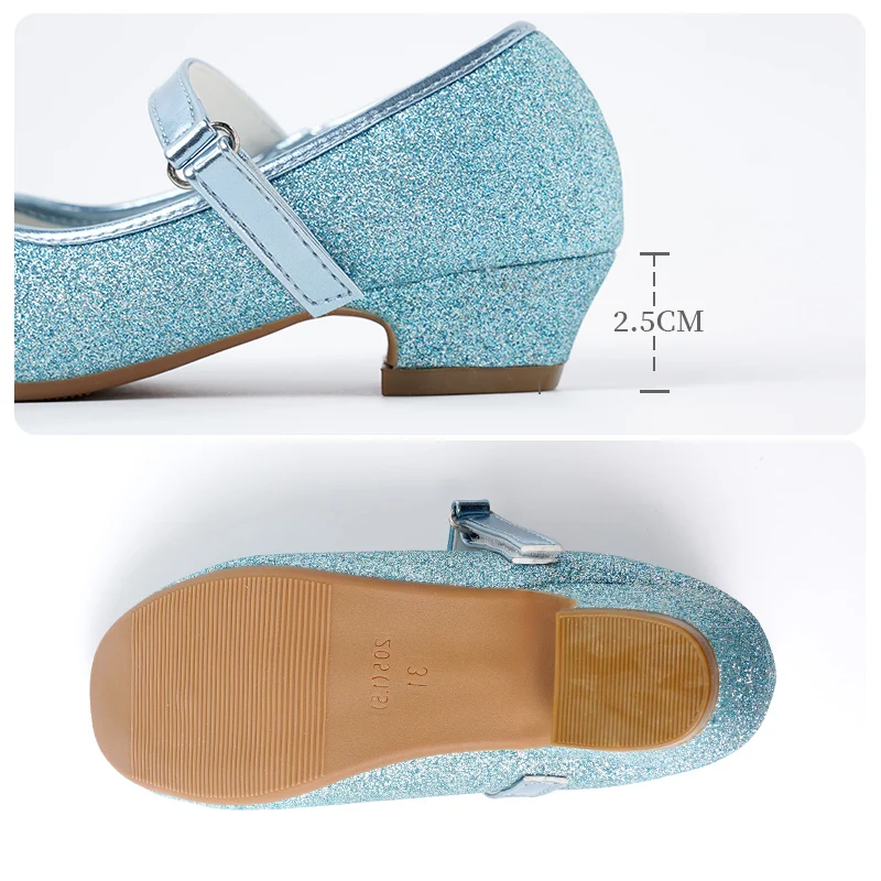 Chaussures de princesse à paillettes en PU pour filles, chaussures provoqué Mary pour enfants, talons bas à essence, chaussures de Rhde mariage pour tout-petits, nœud