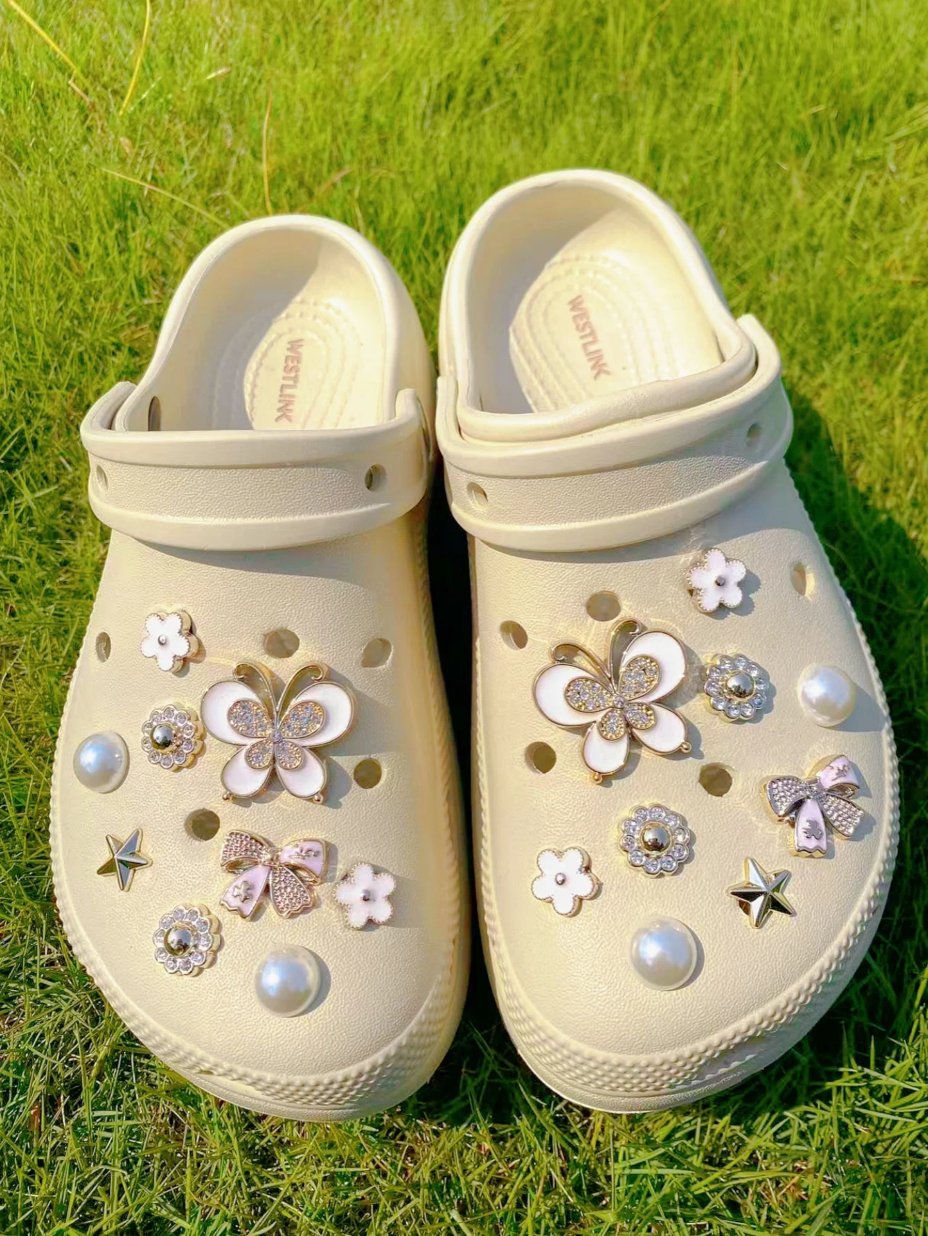 18 DIY shoe buckle decorations such as butterflies, stars and beige beads, multi-functional shoe clip accessories for women's sa