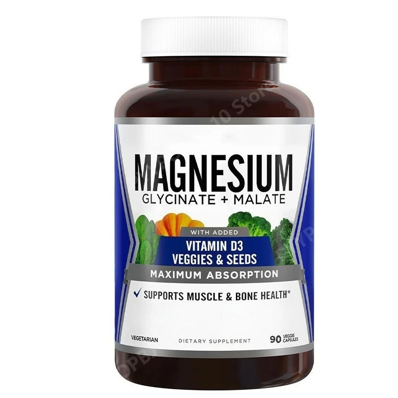 Magnesium Glycinate + Malate with Vitamin D3 – for Daily Nutritional Support 90 Vegetarian Capsules