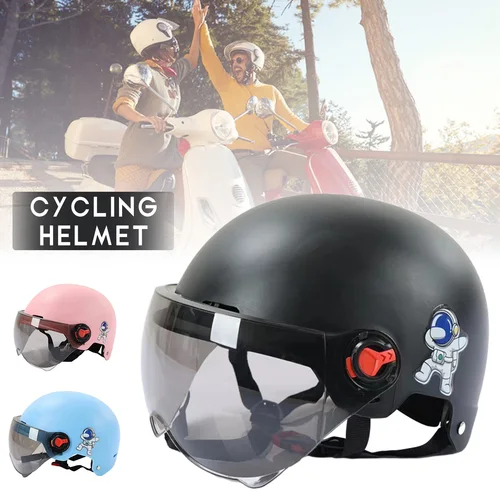 Casco de motocicleta para hombre y mujer, medio casco de cara abierta, sombrero de seguridad Anti-UV, gorra de bicicleta con gafas