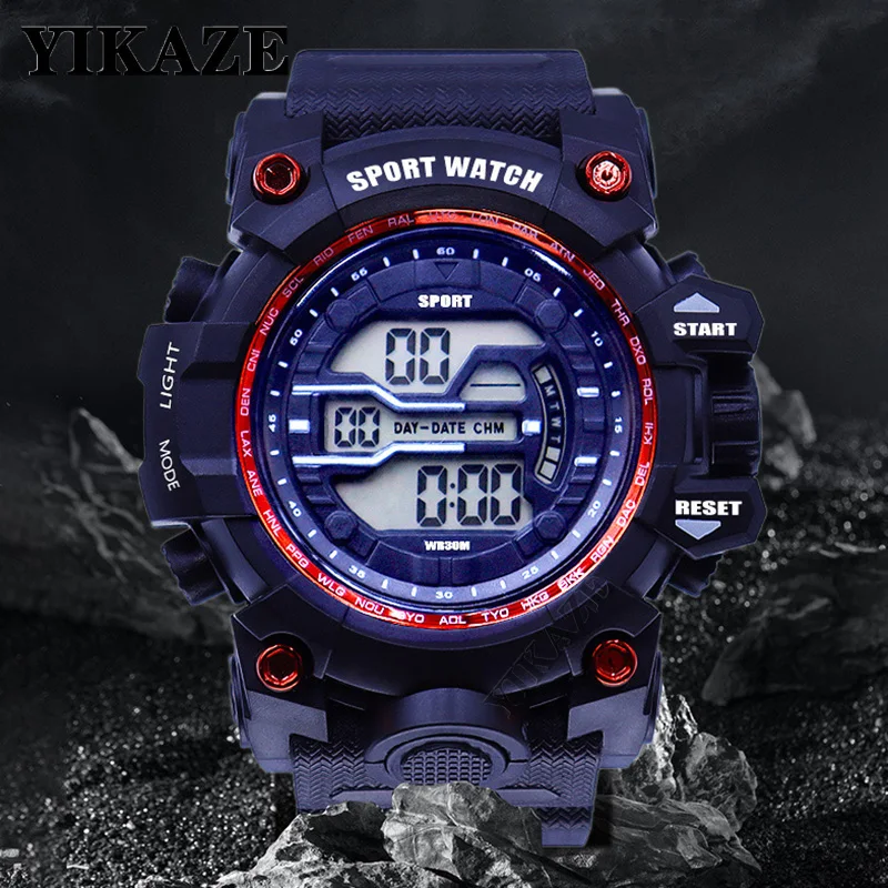 YIKAZE orologio sportivo da uomo moda cronografo luminoso orologio da esterno digitale militare orologio da polso con Display Casual impermeabile