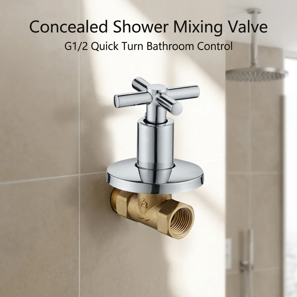 Bathroom Shower Mixing Valve Recessed G1/2 Brass Water Control Valve for Home Hotel Public Bath Plumbing Installations