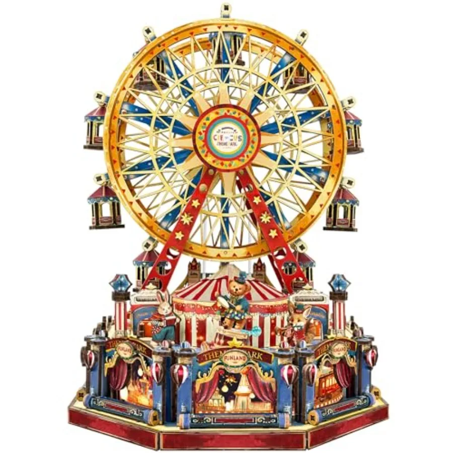 

DIY Miniature House Book Nook Kit - Wooden Century Ferris Wheel Bookshelf Decor for Adults Pink Book Nook Kit with Built-in Lig