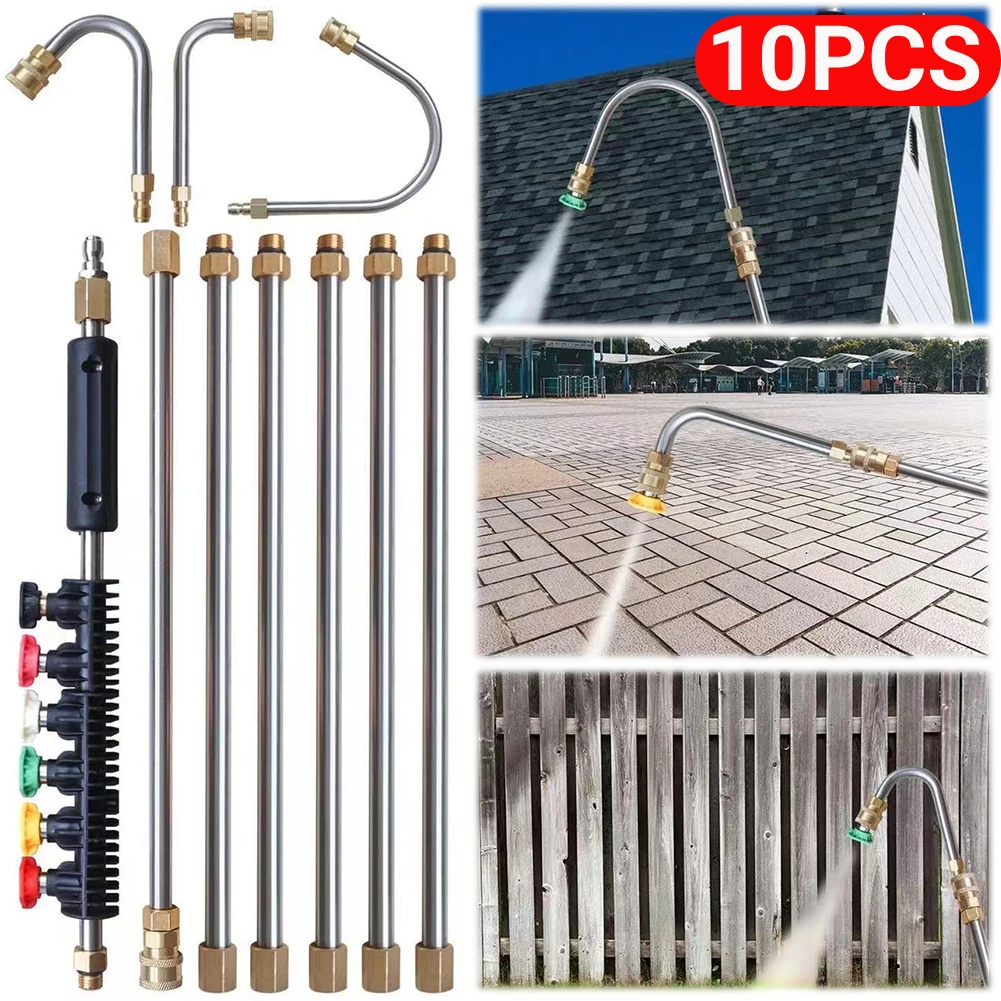 10pc/set High Pressure Washer Extension Quick Connect Power Washer Lance with 6 Nozzle 4000PSI 1/4 Quick Connect Ditch Cleaning