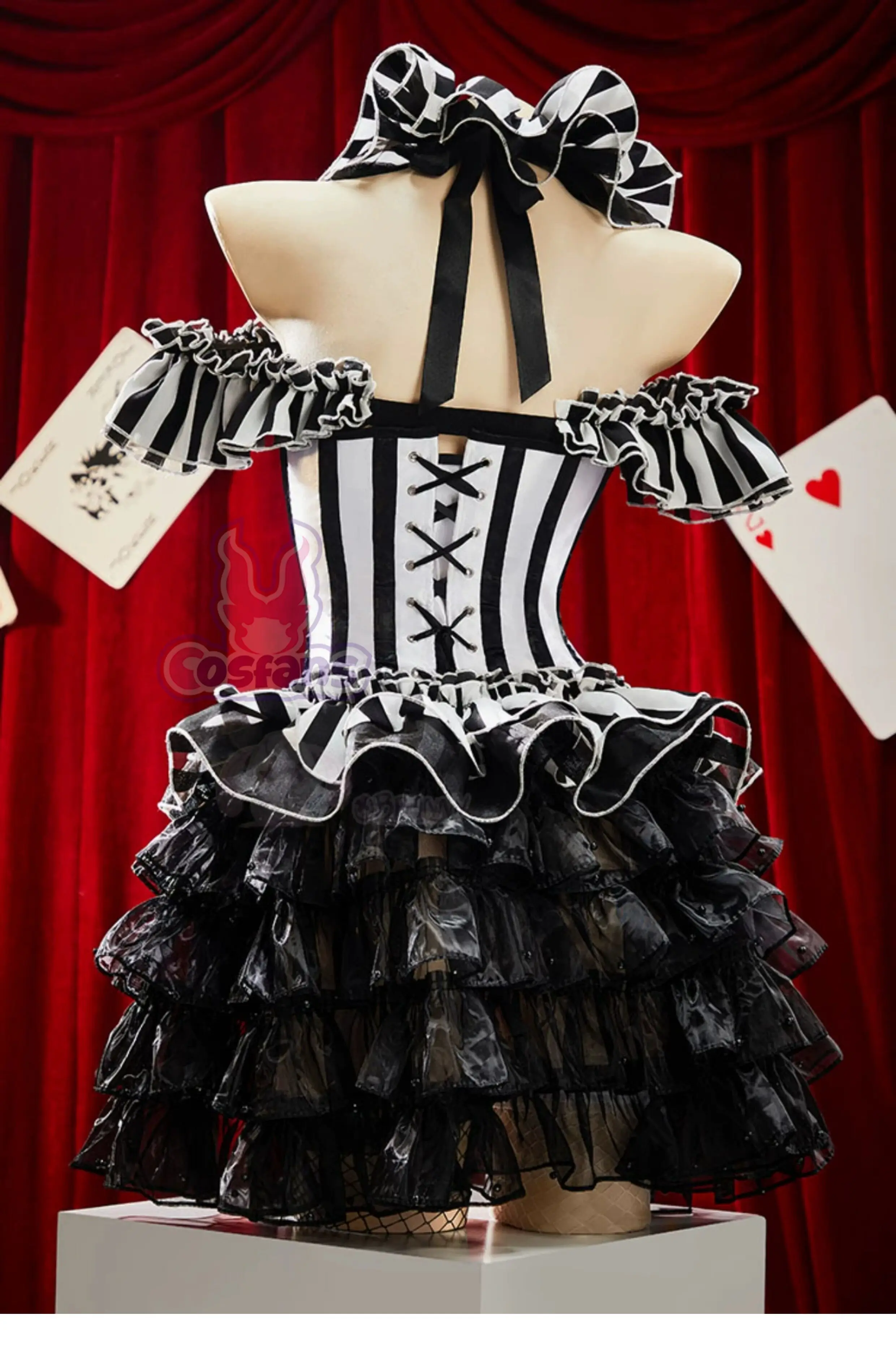Striped Clown Cosplay Costume  Horror Gothic Corset Skirt Set Unique Design Waist Cincher Mini Dress for Women Clown Joker Dress view 3