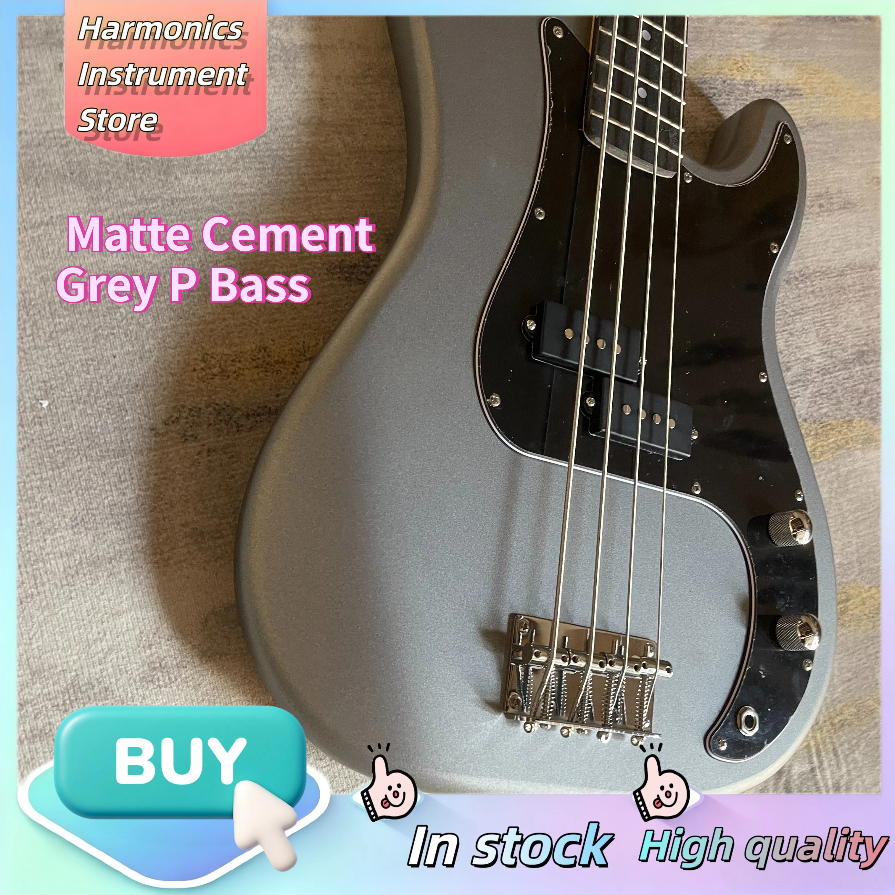P Bass Matte Cement Grey 1951 Electric Guitar P Bass 4-String Split Single Coil Vintage Rock Electric Bass Guitar