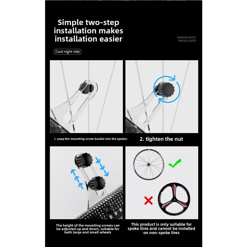 Solar-Powered Bike Valve Light with Induction - USB - Charging Bike Riding Light, Mountain Bike Pinwheel Hub Light