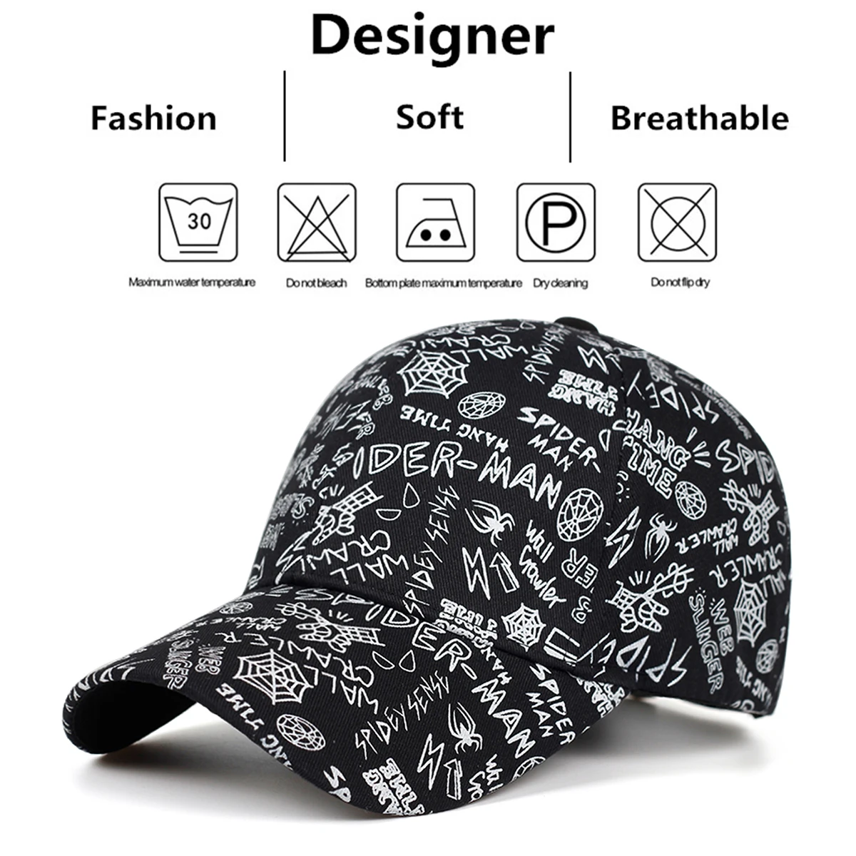 Unisex Spider Graffiti Print Baseball Caps Spring Autumn Outdoor Adjustable Casual Hats Sunscreen Hat