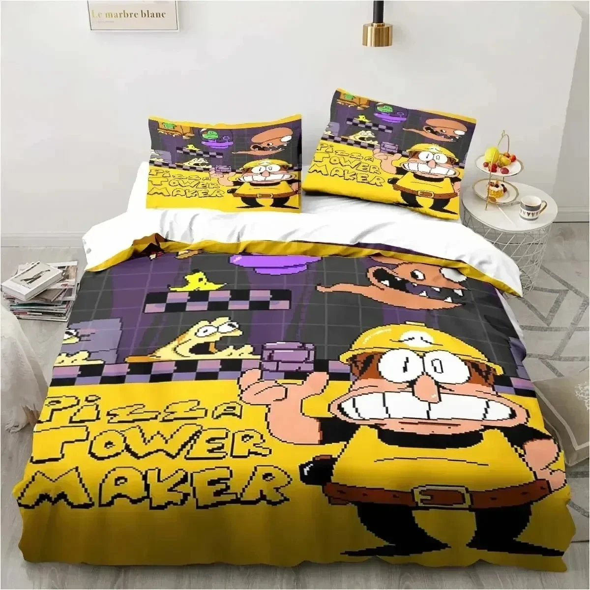 

Luxury New 3D Print Pizza Tower Classic Pixel Style Game Bedding Set Duvet Cover Bed Set Quilt Cover Pillowcase Queen Boys Adult