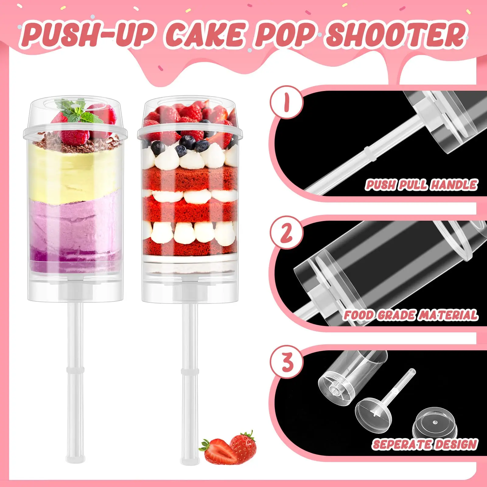 Cake Push Pop Containers with Lids, Reusable Cake Push Pops,Muti-purpose Push Pop Cake Containers, Plastic Cake Push-up Pop - view 2
