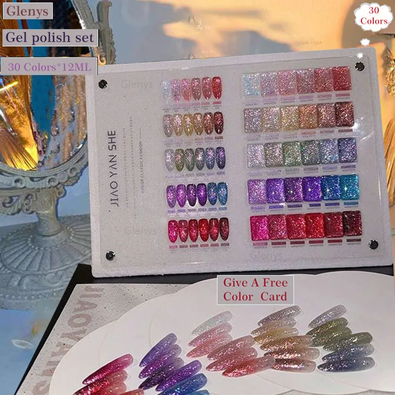 Glenys 30-Farben-Nagellackkleber mit Farbkarte, helles und schönes Netzrot, beliebtes unverzichtbares Nail-Art-Lackset für Nagelstudios