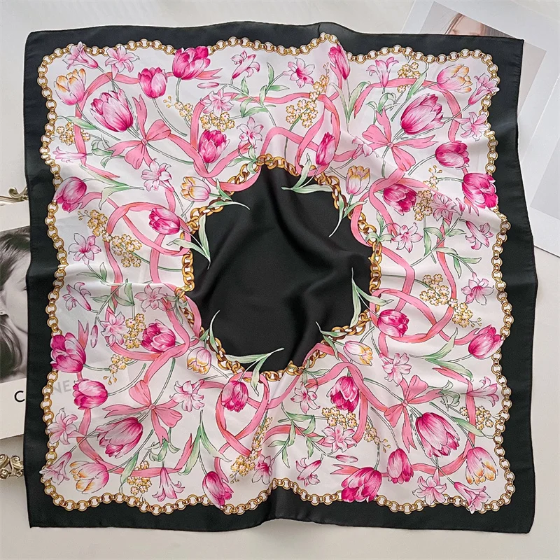 70*70 سنتيمتر العلامة التجارية الفاخرة وشاح حريري ساحة النساء شالات و يلتف مكتب صغير الشعر الرقبة الحجاب منديل Foulard السيدات الأوشحة 2025