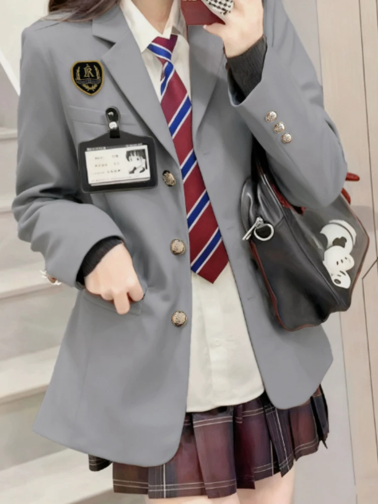 New Spring Preppy All Match Suit Coat Bf Loose Solid Color Lapel Casual Buttons Outerwear Japanese Uniform Women Blazer Jacket