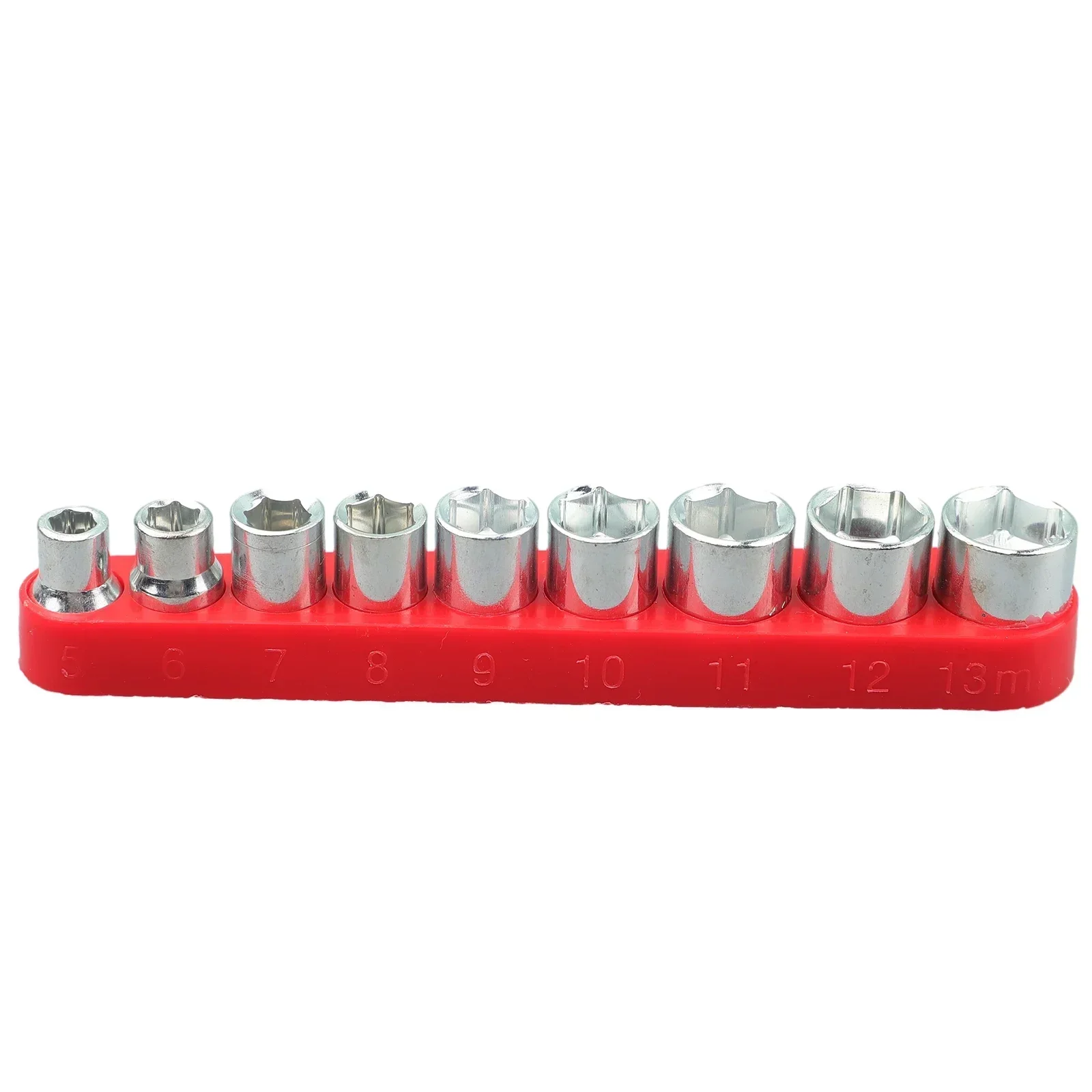 9 Pcs Hex Sockets 1/4 Inch Drive 5-13mm Hex Bit Metric Socket Wrench Head Nut Set With Red Base Power Drill Hand Removal Tools