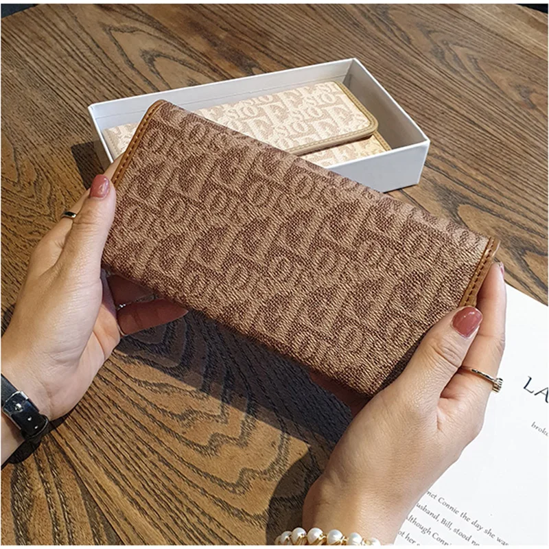 2023 Brand Design Letter Print Women Wallets Genuine Leather Long Purse First Layer Cowhide Female Clutch Bag Excellent Billfold