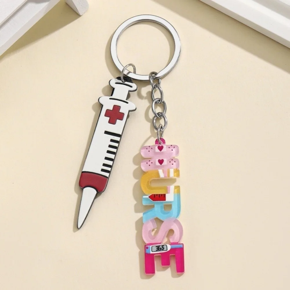Acrylic Flat Doctor Nurse Keychain Creative Design Bag Charm Car Key Accessories Needle Tube Stethoscope Keychain