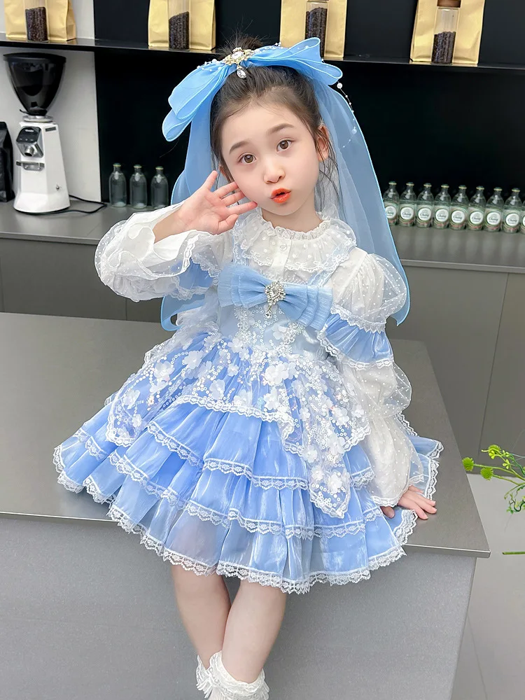 2025 New Elegant Party Spanish Dress for Kids Girls First Communion Girl Lolita Dresses for Infant Easter Holiday Ball Gowns