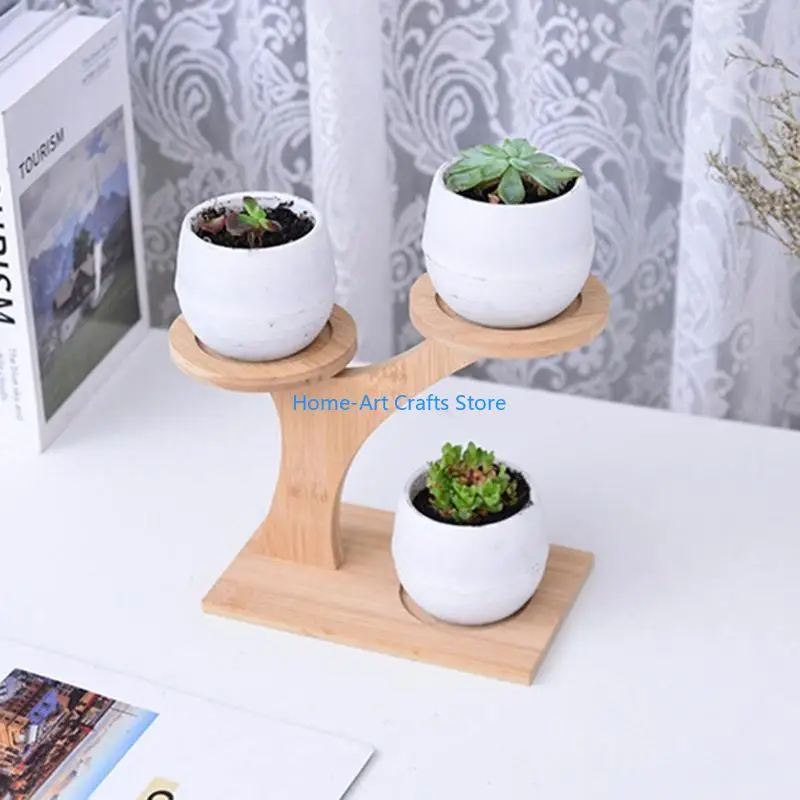 Y3NA Durable Planter Tray Anti Deformed Bamboo Plants Pot Holder Stand for Succulent