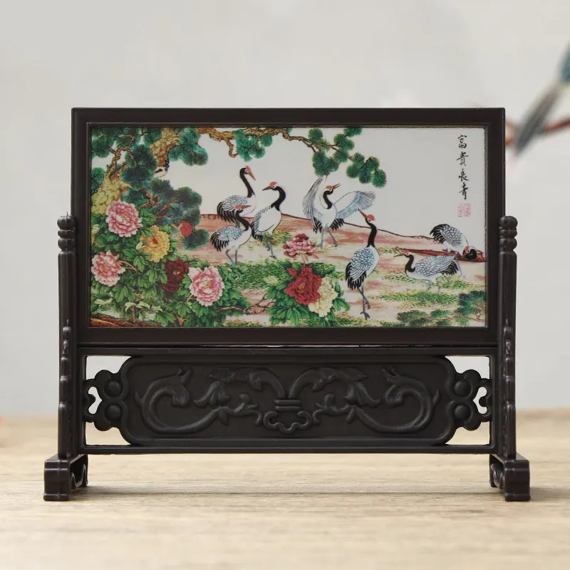 Antique Small desktop screen desk decoration Chinese style retro photo frame featured gifts handicrafts